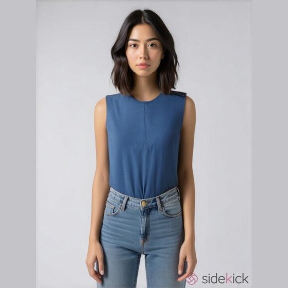 PIERRE BALMAIN Vintage Blue cotton tank Top shell L fits M - Picture 1 of 9